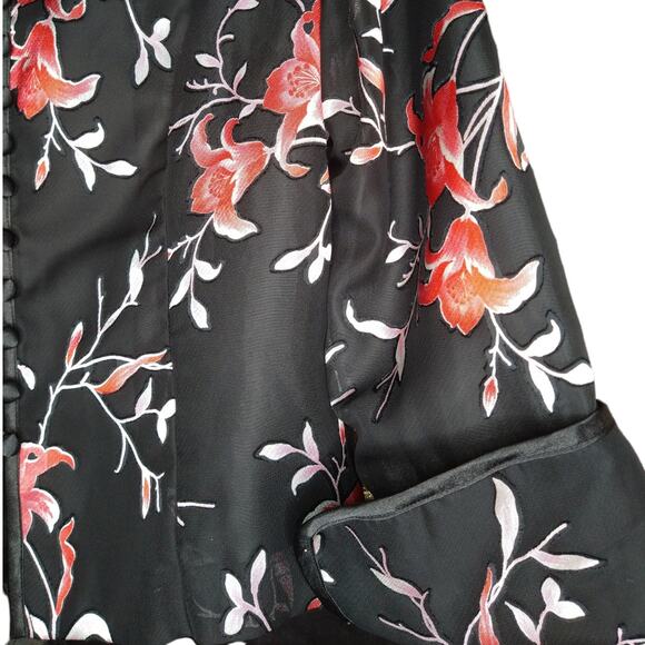 Vintage Asian Style Floral Jacket with Cuffed Sleeves size 12 Jacquard Tai Chi - Picture 3 of 5